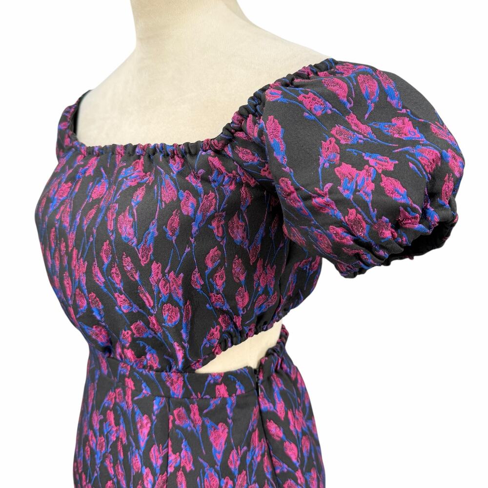 Venus Jacquard Print Metallic Open Back Off the Shoulder Midi Cocktail Dress - Picture 7 of 12